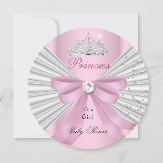 Baby Shower Girl White Pink Princess Tiara ab Einladung (Vorderseite)