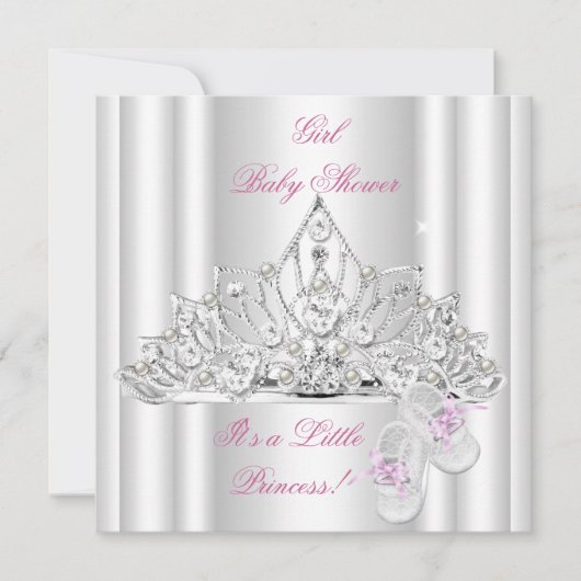 Baby Shower Girl White Pink Princess Tiara Einladung (Vorderseite)
