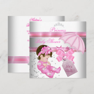 Baby Shower Girl White Pink Princess Tiara Einladung
