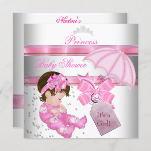 Baby Shower Girl White Pink Princess Tiara Einladung