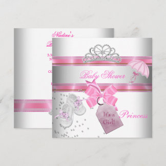 Baby Shower Girl White Pink Princess Tiara Magical Einladung
