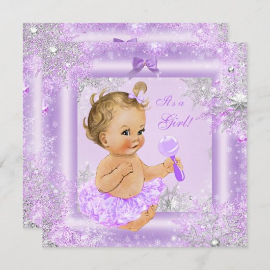 Baby Shower Girl Winter Lavender Snowflake Blonde Einladung (Vorne/Hinten)