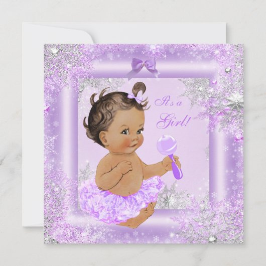 Baby Shower Girl Winter Lavender Snowflake Brunett Einladung (Vorderseite)