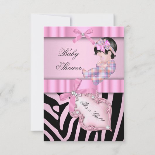 Baby Shower Girl Zebra Pink Einladung (Vorderseite)