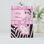 Baby Shower Girl Zebra Pink Einladung (Stehend Vorderseite)