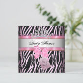 Baby Shower Girl Zebra Pink Princess Black Einladung (Stehend Vorderseite)