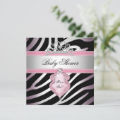 Baby Shower Girl Zebra Pink Princess Black Einladung (Stehend Vorderseite)