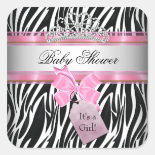 Baby Shower Girl Zebra Pink Princess Black Quadratischer Aufkleber