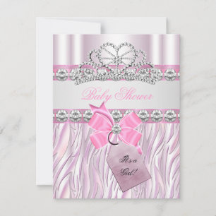 Baby Shower Girl Zebra Pink Princess Tiara Diamond Einladung
