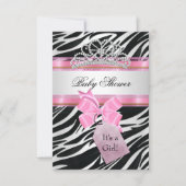 Baby Shower Girl Zebra Pink Princess Tiara Einladung (Vorderseite)