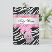 Baby Shower Girl Zebra Pink Princess Tiara Einladung (Stehend Vorderseite)