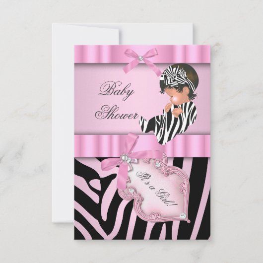 Baby Shower Girl Zebra Pink schwarz Einladung (Vorderseite)