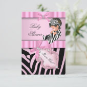Baby Shower Girl Zebra Pink schwarz Einladung (Stehend Vorderseite)