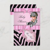 Baby Shower Girl Zebra Pink schwarz Einladung (Vorne/Hinten)