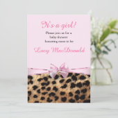 Baby Shower Girls Pink Bow Leopard Cheetah Einladu Einladung (Stehend Vorderseite)