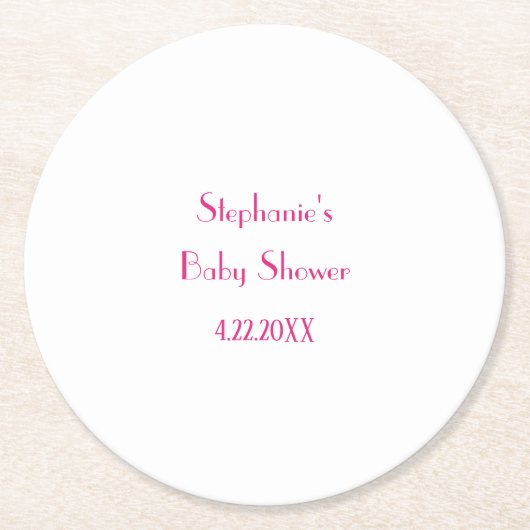 Baby Shower Girls Pink Individuelle Name 2024 Eleg Runder Pappuntersetzer (Vorderseite)