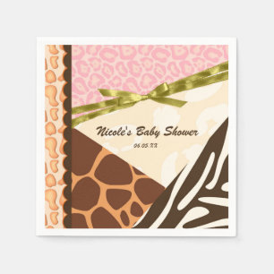 Baby Shower Girls Pink Safari Print Themed Party Serviette