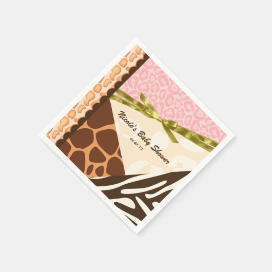 Baby Shower Girls Pink Safari Print Themed Party Serviette (Ecke)