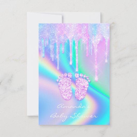 Baby Shower Girly Feet Glitzer Tropfens Unicorn Ho Einladung (Rückseite)