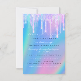 Baby Shower Girly Feet Holograph Unicorn Pink Foot Einladung