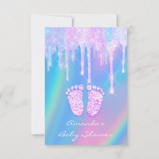 Baby Shower Girly Feet Holograph Unicorn Pink Foot Einladung (Rückseite)