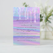 Baby Shower Girly Feet Tropfen Holograph Lila Pink Einladung (Stehend Vorderseite)