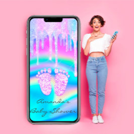 Baby Shower Girly Feet Tropfen Unicorn Holograph O Einladung