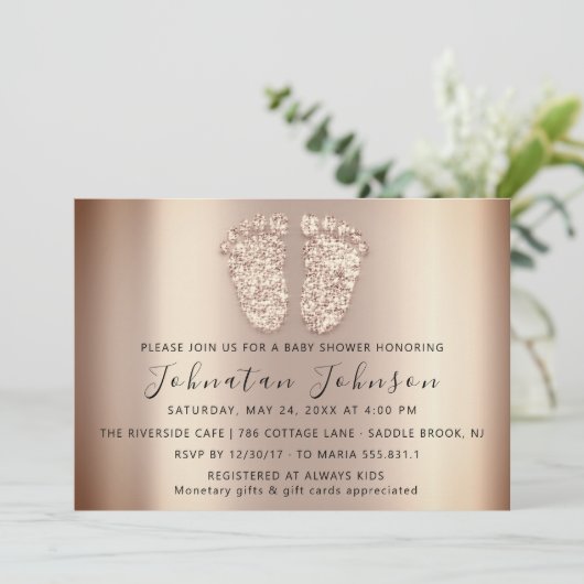 Baby Shower Glitzer Rose Feet World Boy Girl Einladung (Stehend Vorderseite)