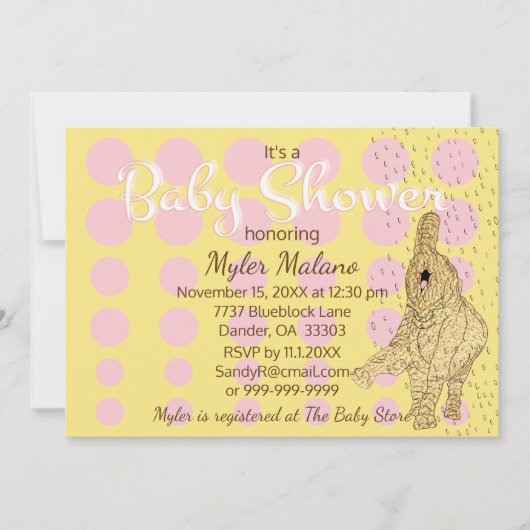 Baby Shower Gold Baby Elephant Einladung (Vorderseite)