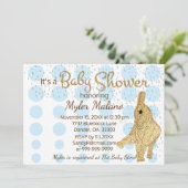 Baby Shower Gold Blue White Baby Elephant Einladung (Stehend Vorderseite)