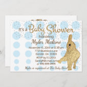 Baby Shower Gold Blue White Baby Elephant Einladung (Vorne/Hinten)