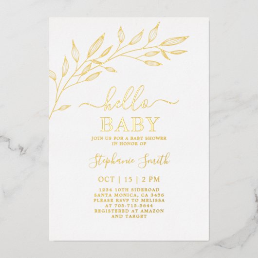 Baby Shower Gold Folieneinladung (Vorderseite)