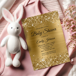 Baby Shower Gold Glitterie Foil Extravagantes Skri Einladung