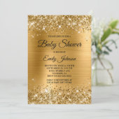 Baby Shower Gold Glitterie Foil Extravagantes Skri Einladung (Stehend Vorderseite)