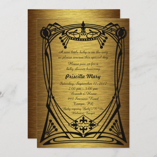 Baby Shower Gold großartig-Gatsby. Einladung (Vorne/Hinten)