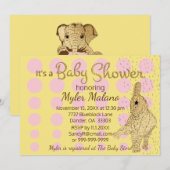 Baby Shower Gold Pink Baby Elephant Einladung (Vorne/Hinten)