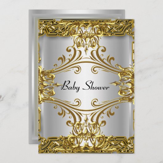 Baby Shower Gold Silver Neutral Einladung (Vorne/Hinten)