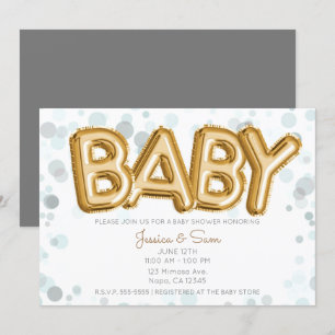 Baby Shower Goldene Ballons Moderne Chic Graue Pun Einladung