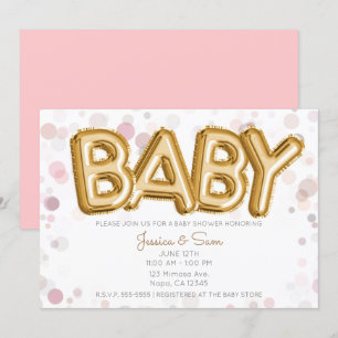 BABY Shower Goldene Ballons Moderne Chic Pink Einladung