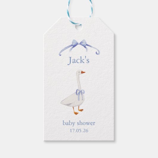 Baby shower goose blue geschenkanhänger (Vorderseite)