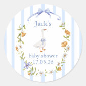 Baby shower goose blue runder aufkleber (Vorderseite)