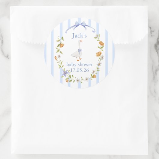 Baby shower goose blue runder aufkleber (Tasche)