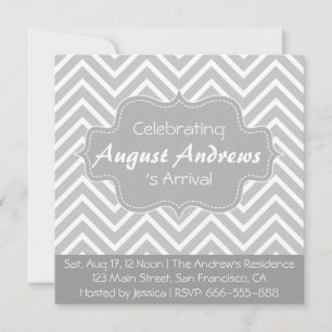 Baby Shower: Grau-weißes Chevron-Muster Einladung