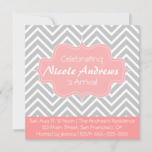 Baby Shower: Grau-weißes Chevron-Muster Einladung