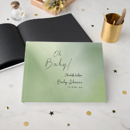 Baby Shower Green Watercolor Background Oh Baby Gästebuch