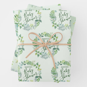 Baby Shower Greenerity Wreath Personalisiert Geschenkpapier Set