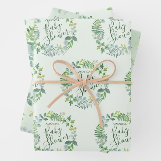 Baby Shower Greenerity Wreath Personalisiert Geschenkpapier Set (Beispiel)