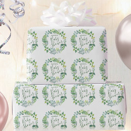 Baby Shower Greenery Kreath Personalisierter Name Geschenkpapier