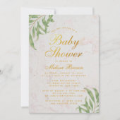 Baby Shower Greenery Marble Imitats Gold Foil Scri Einladung (Vorderseite)