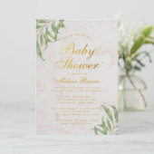 Baby Shower Greenery Marble Imitats Gold Foil Scri Einladung (Stehend Vorderseite)